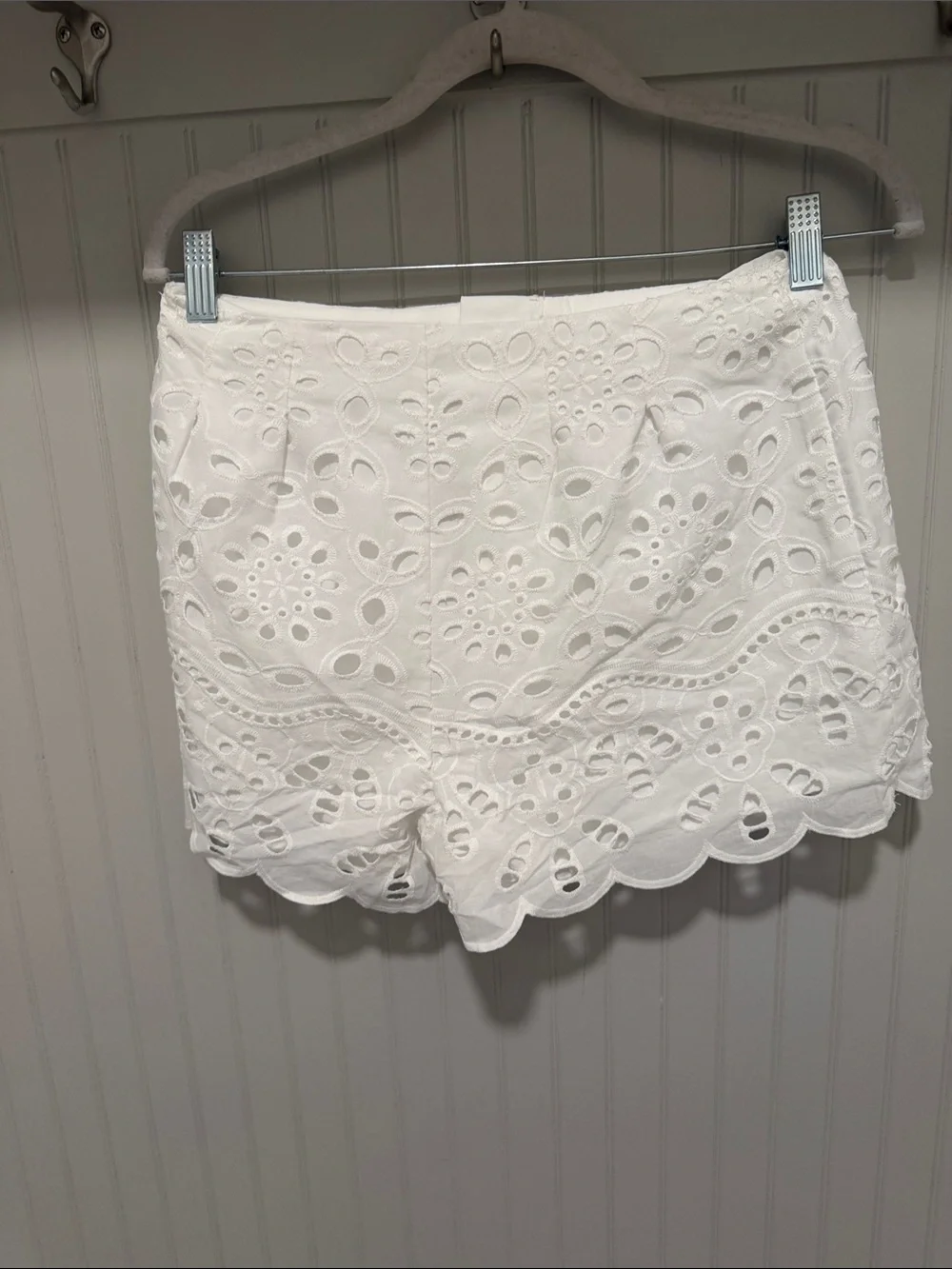 Altar'd State White Eyelet Scallop Hem High Waist Shorts